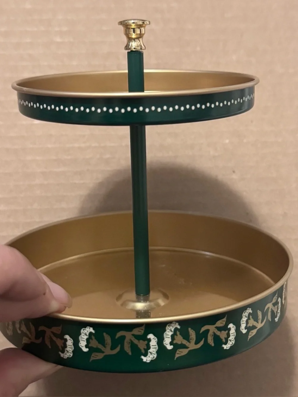 Ikea Holiday Edition. Two-Tier Green and Gold Decorative Tray